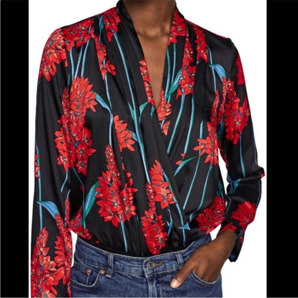 ZARA Black/Red Floral Bodysuit